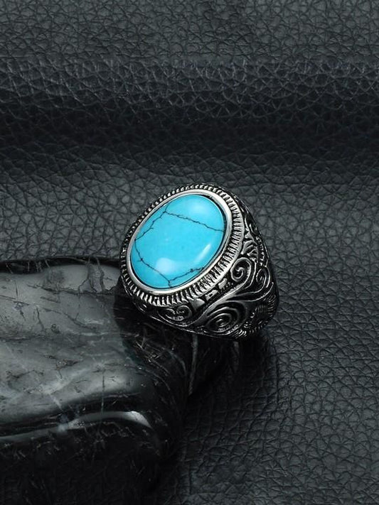 Men Silver-Plated Blue Stone Studded Oxid…