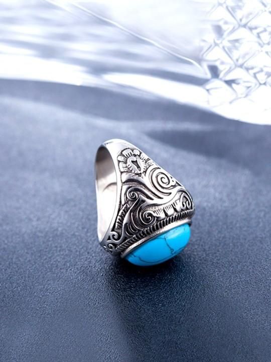 Men Silver-Plated Blue Stone Studded Oxid…