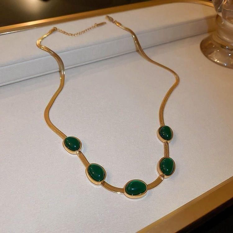 Oval Green Crystal Pendant Necklace Set W…
