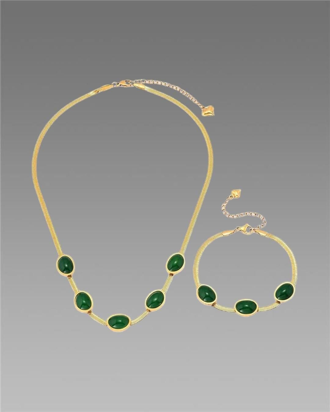 Oval Green Crystal Pendant Necklace Set W…