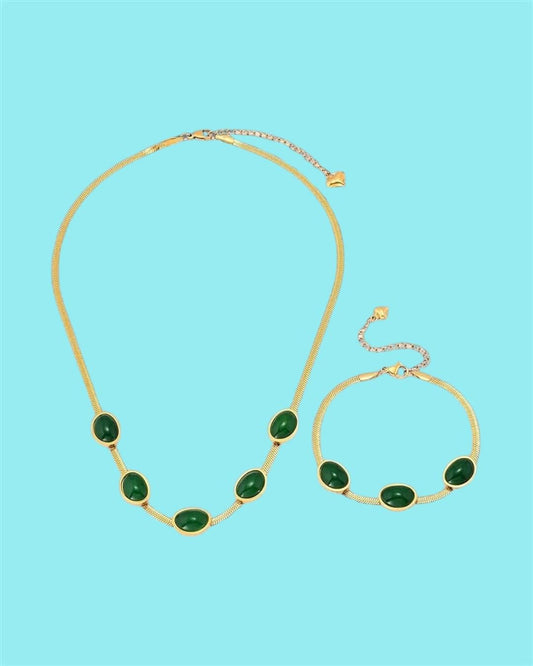Oval Green Crystal Pendant Necklace Set W…