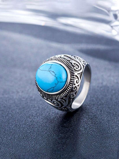 Men Silver-Plated Blue Stone Studded Oxid…
