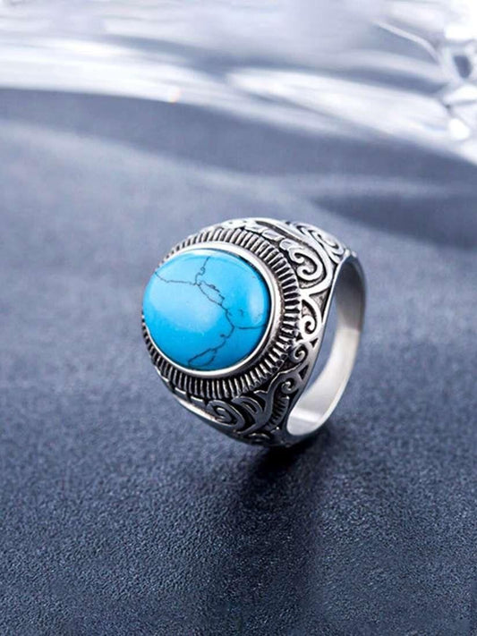 Men Silver-Plated Blue Stone Studded Oxid…