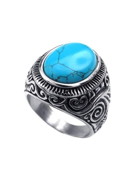 Men Silver-Plated Blue Stone Studded Oxid…